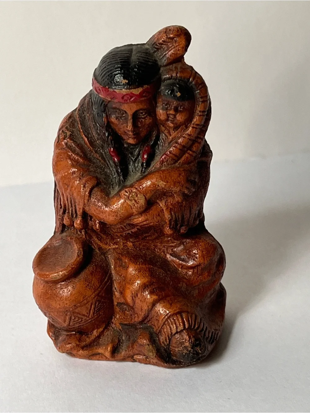 Hand-Painted native American Mother and Child resin souvenir figure